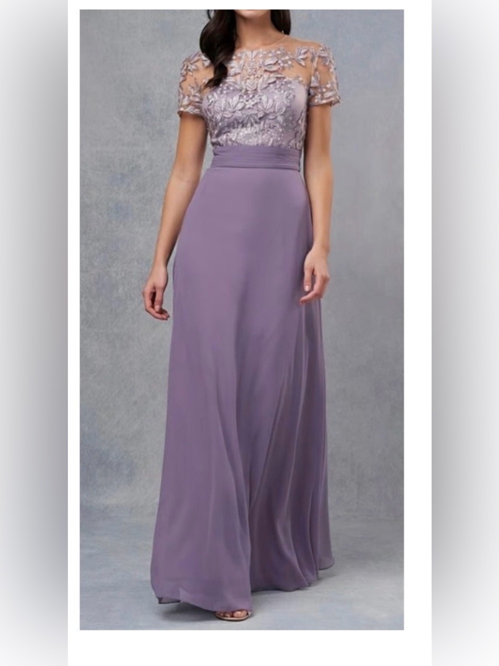 JS Collections Womens Purple Lace Floral Illusion Gown Maxi Dress 14W Wedding